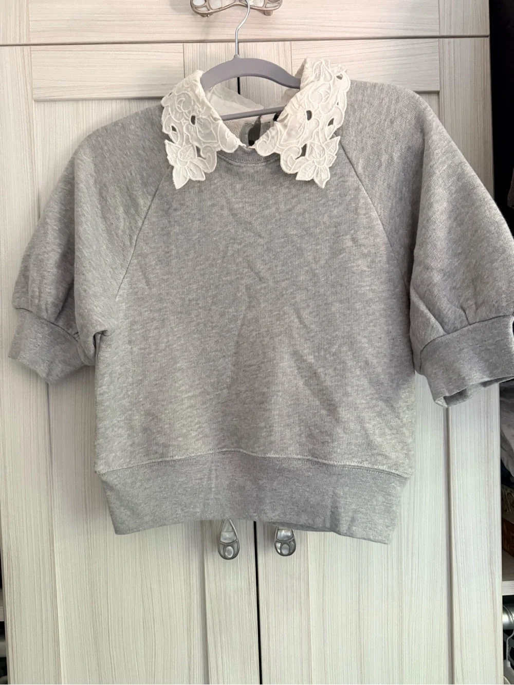 J. Crew Light Gray Sweatshirt with White Floral Lace Collar NWT
